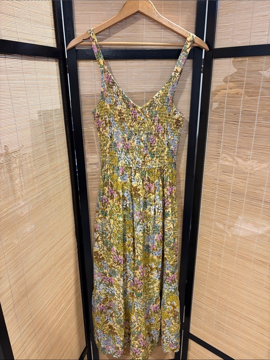 Just the girl Dresses & Skirts - Smocked V-Neck Maxi Dress in Mustard Floral
